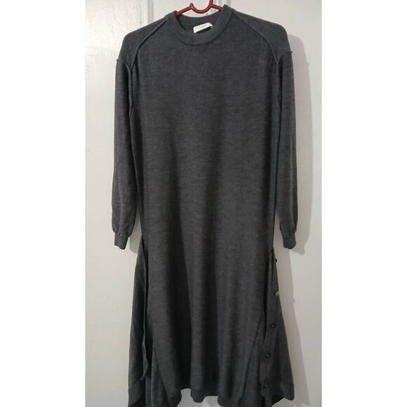 Satins womens long maxi asymmetric sweater dress 100% merino wool gray - Picture 4 of 8
